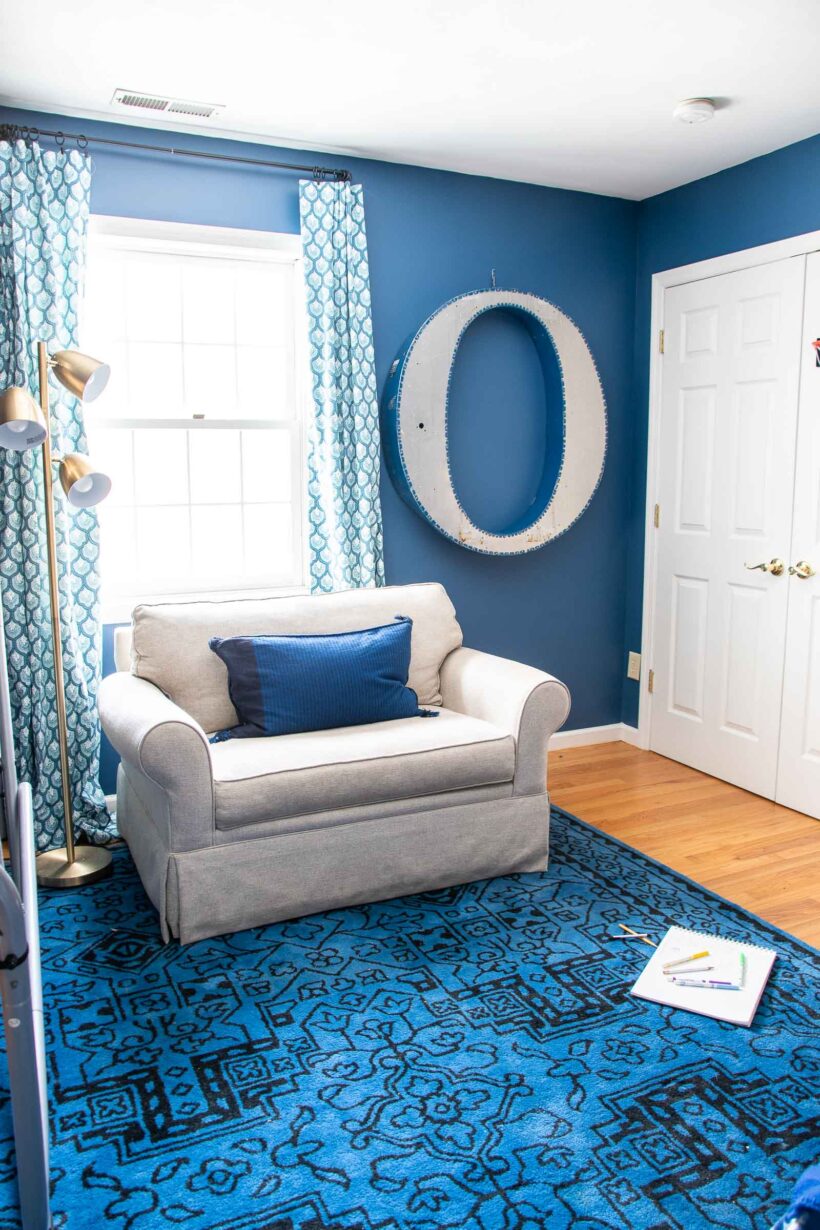 bright blue walls in boy's room