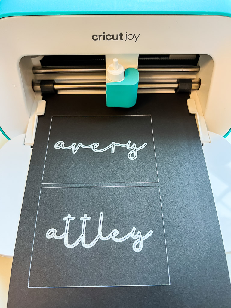 name labels made with Cricut Joy on smart sticker paper