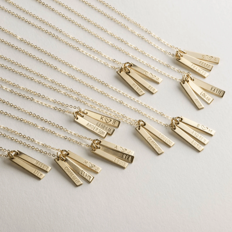 personalized name bar necklaces in gold