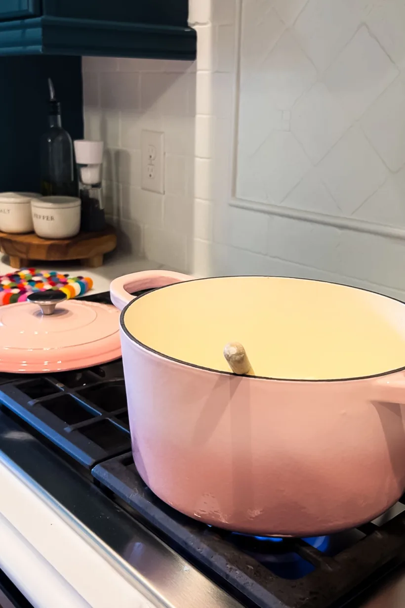 Wayfair kitchen essentials- affordable pink Dutch oven photo by Tasha Agruso of Kaleidoscope Living