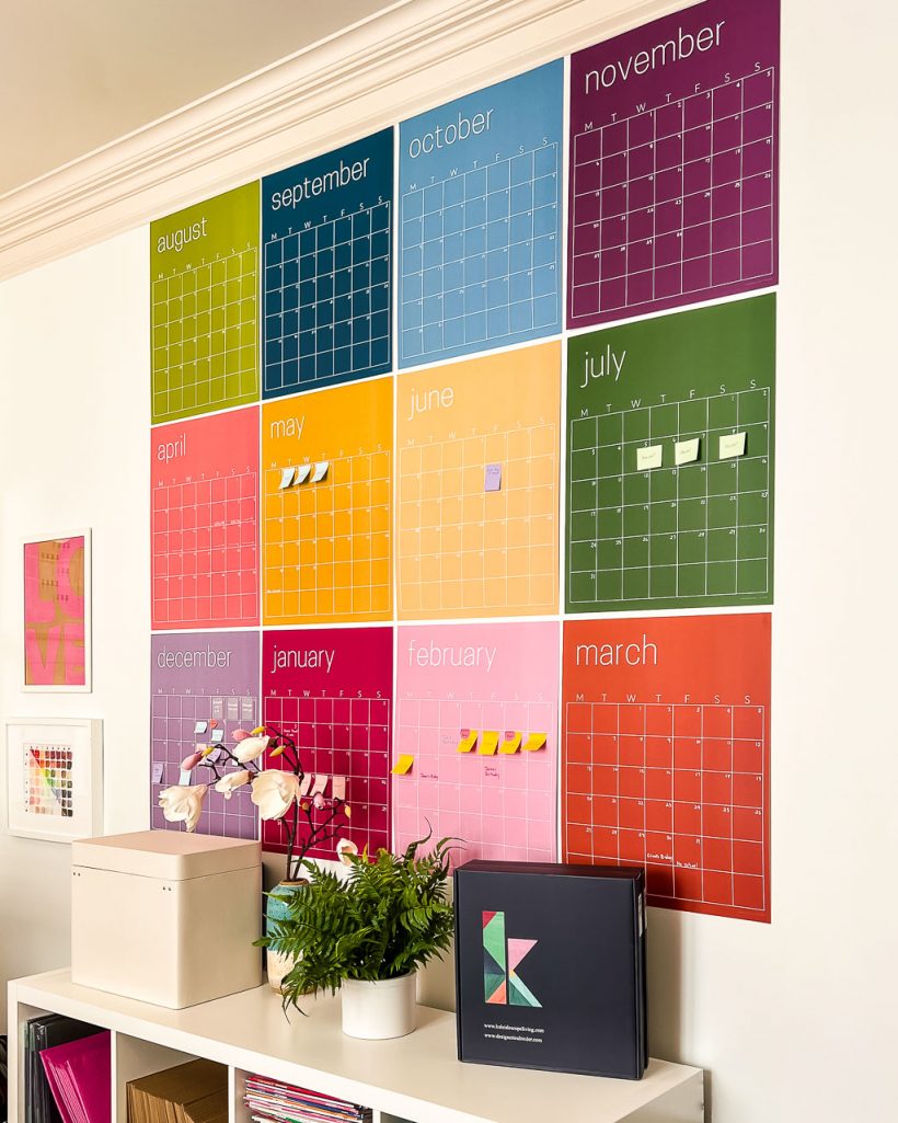 colorful monthly wall calendar by Tasha Agruso of Kaleidoscope Living