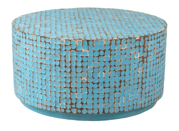 Birch Lane turquoise and gold wood round coffee table