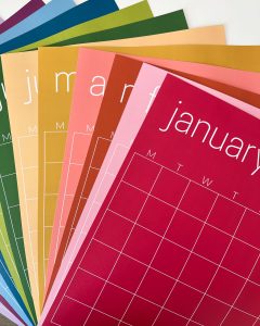 colorful monthly wall calendar from Kaleidoscope Living