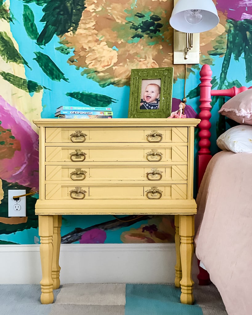 best paint for furniture- fusion mineral paint on yellow bedside table by Tasha Agruso of Kaleidoscope Living