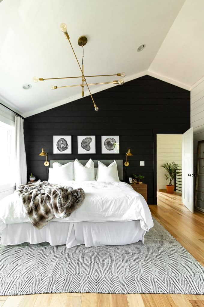 black accent wall in bedroom