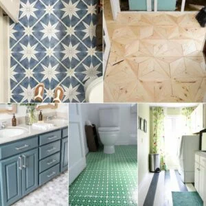 collage image of multiple cheap flooring ideas