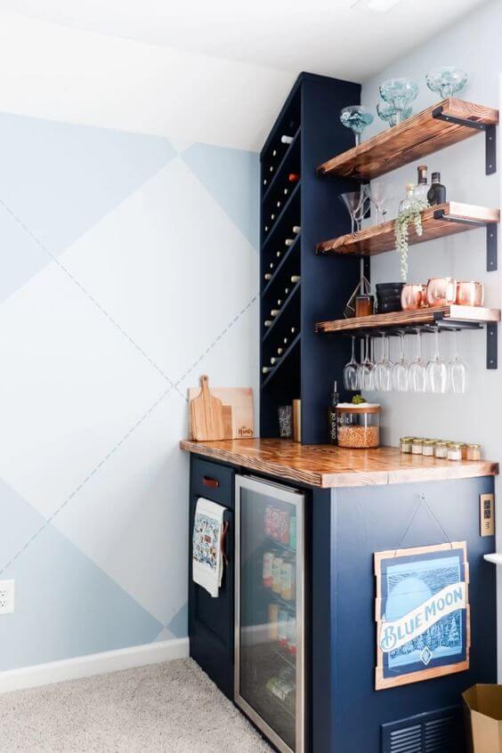 DIY bar with wine rack in game room