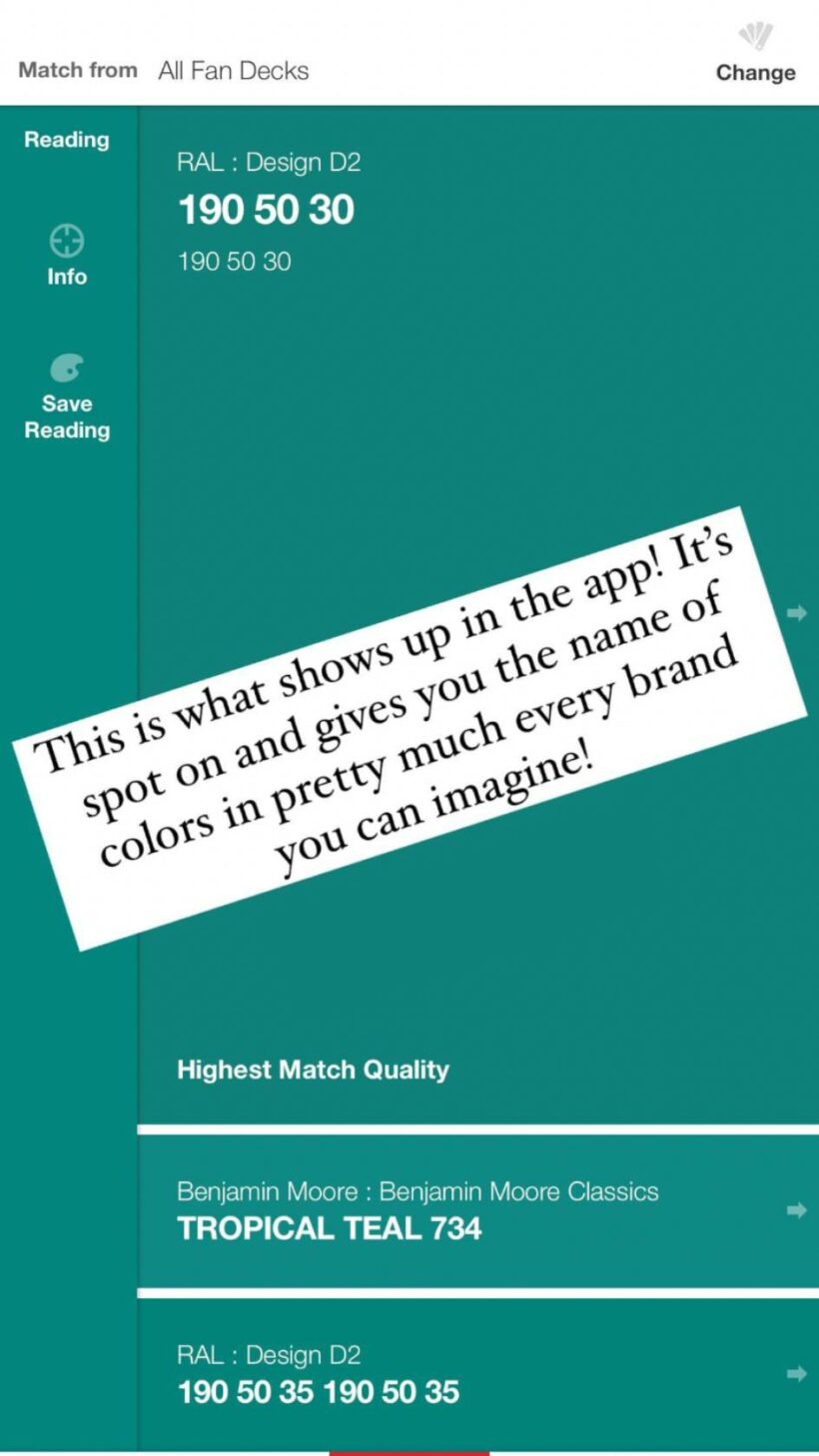 how to match a paint color- screenshot from ColorReader app after matching paint color on wall
