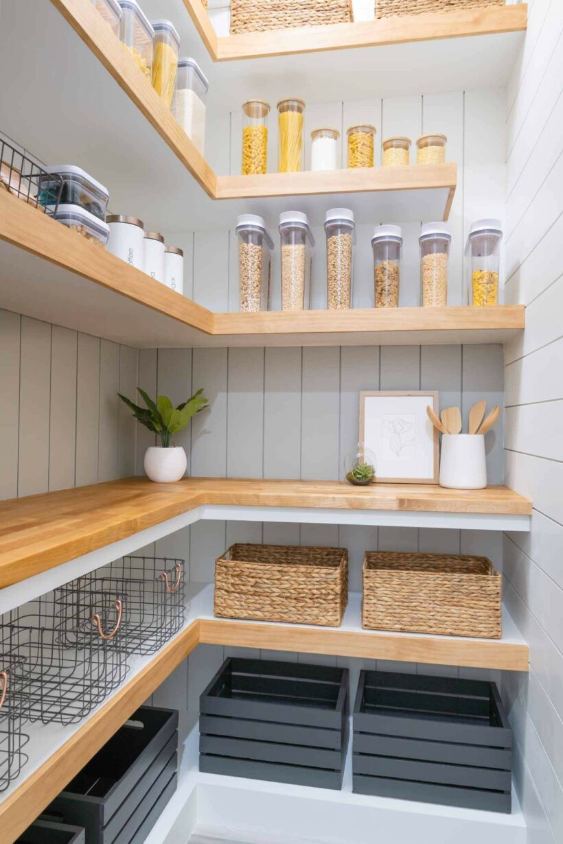organized pantry with open shelving