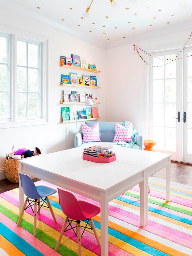 colorful playroom with stars on ceiling