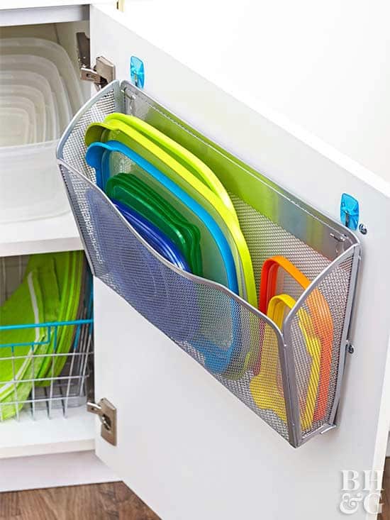 wall file holder used to hold plastic storage container lids