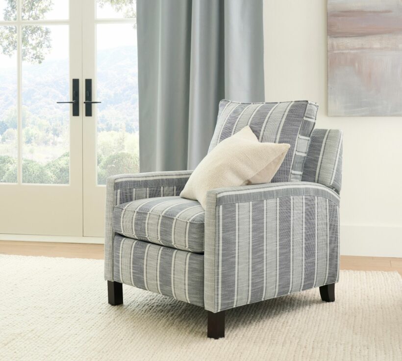 square arm striped fabric recliner with modern but traditional design