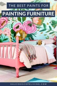 photo of coral pink Jenny Lind bed with text overlay that reads "the best paints for painting furniture"