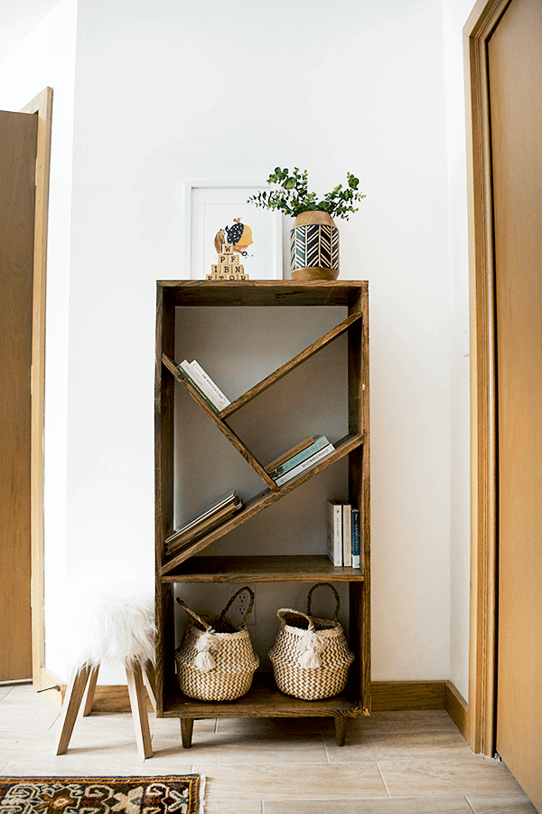 DIY angled shelf bookcase