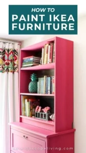 photo of IKEA furniture painted a vibrant pink color with text overlay that reads "how to paint IKEA furniture"