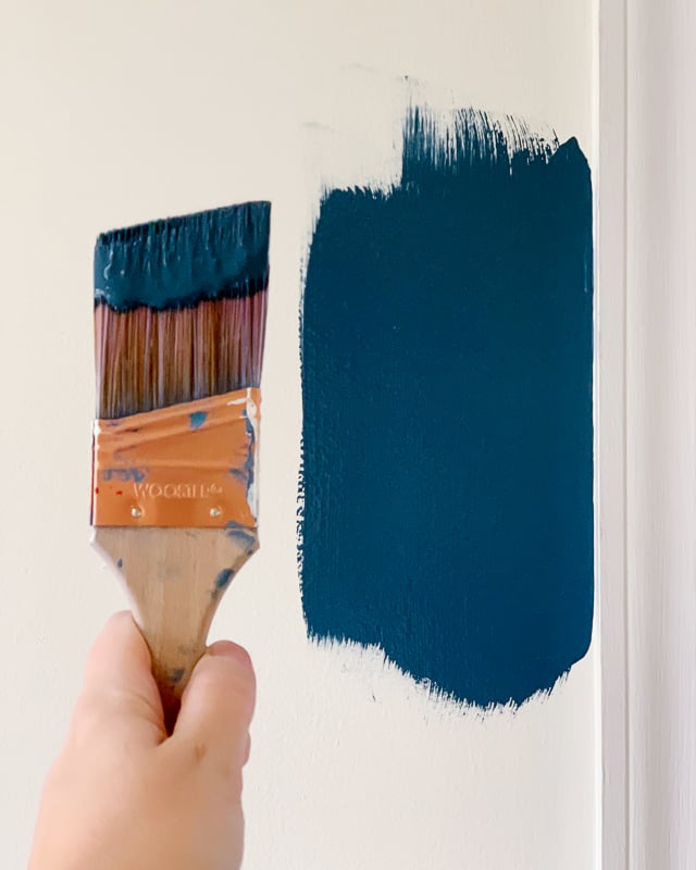 sample of dark navy blue paint on wall