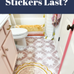 photo of bathroom with tile stickers on floor- do tile stickers last