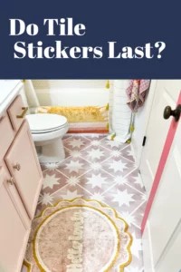 photo of bathroom with tile stickers on floor- do tile stickers last