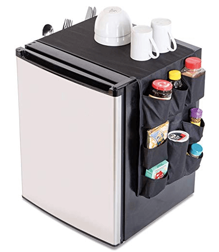 mini fridge with fabric organizer for snacks