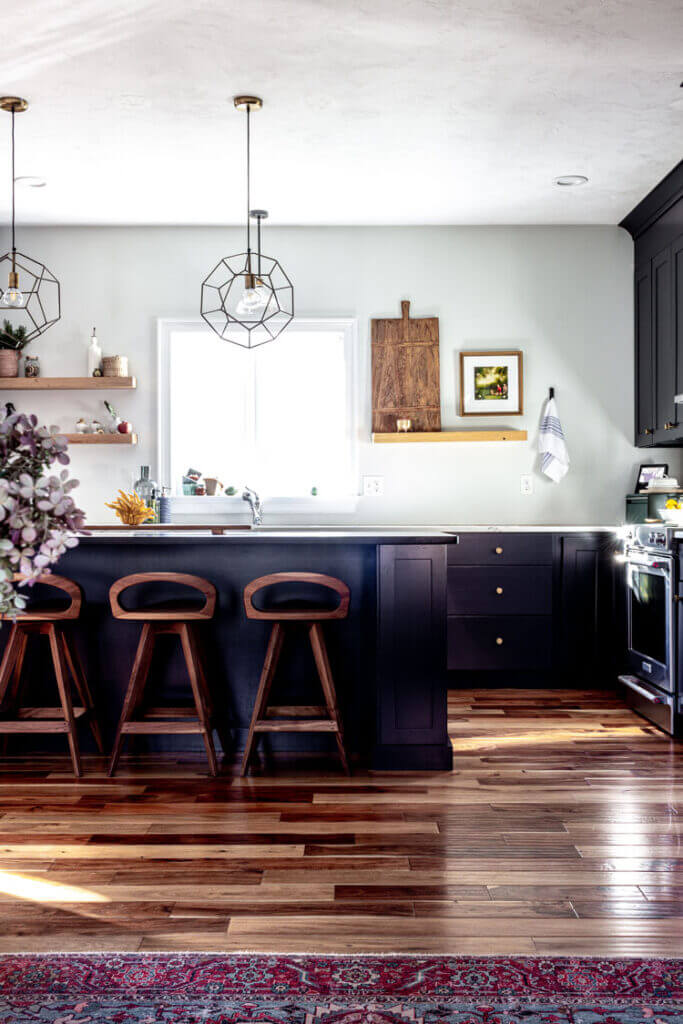 Jet Black by Benjamin Moore on kitchen cabinets 