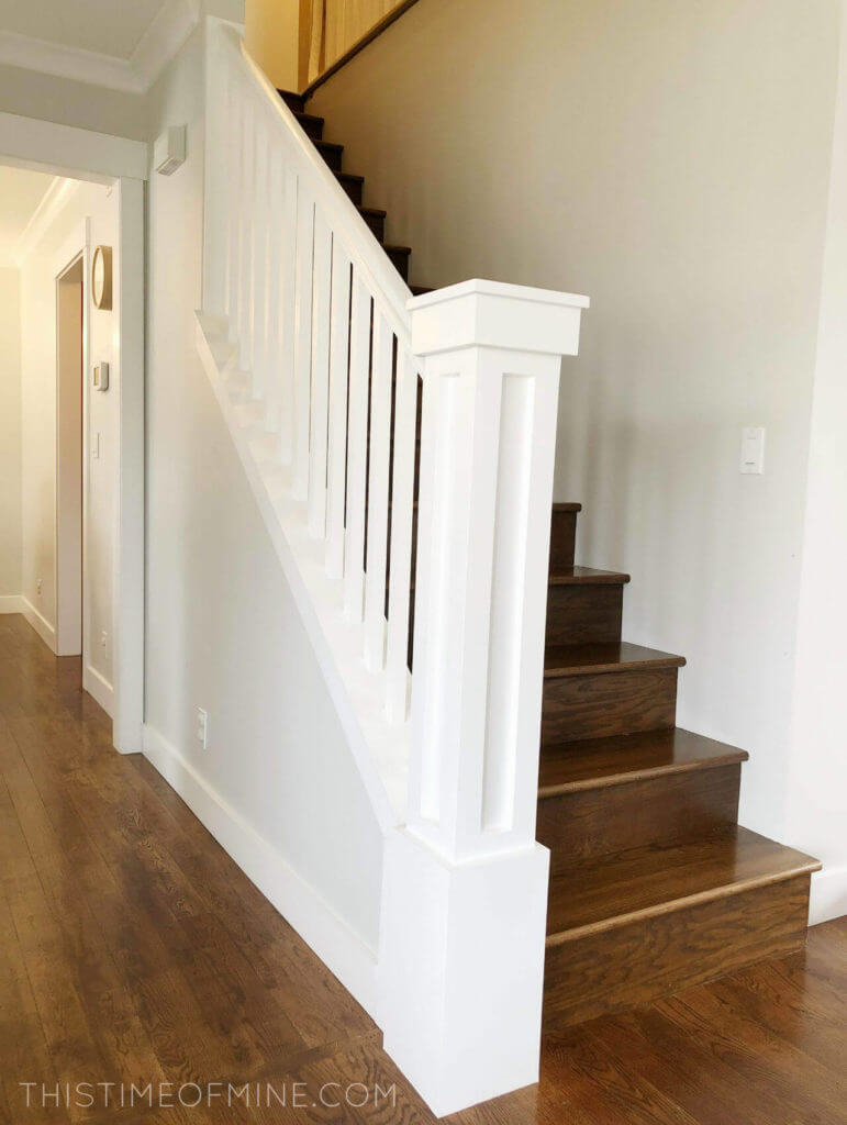 staircase makeover with updated balusters and hidden newell post