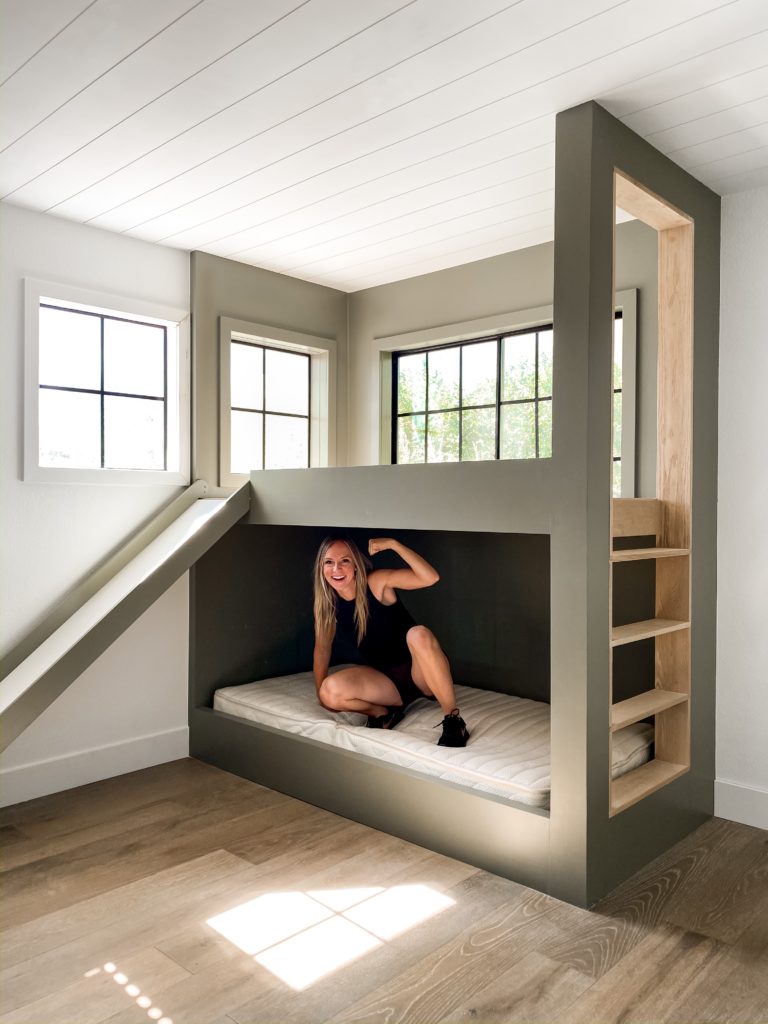 DIY built-in bunk beds with slide