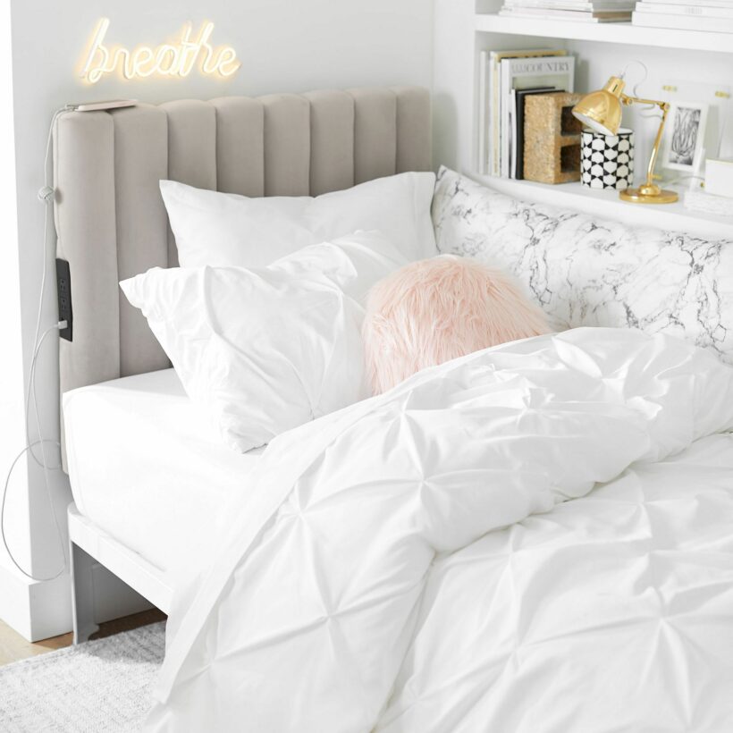 dorm room headboard that charges devices from Pottery Barn