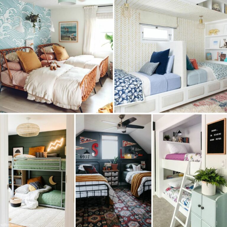 collage of images of kids' shared bedrooms