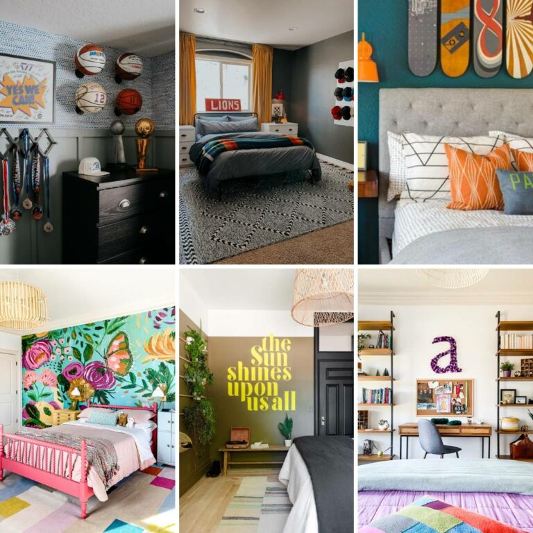collage image of teen bedroom ideas for girls and boys