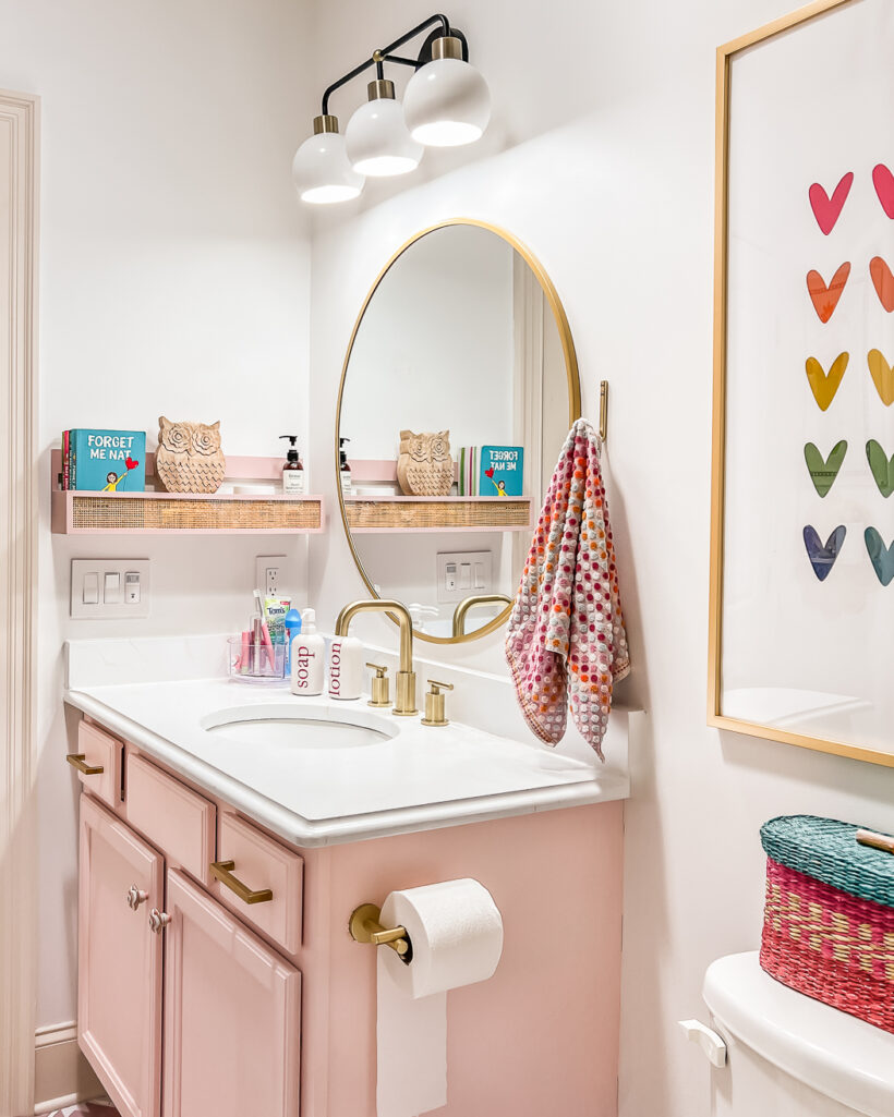 girl's colorful bathroom after a budget makeover