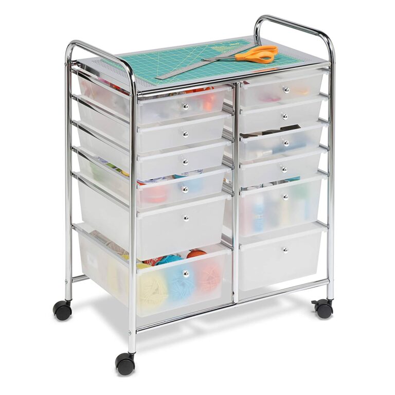 rolling drawers for craft storage with cutting mat on top