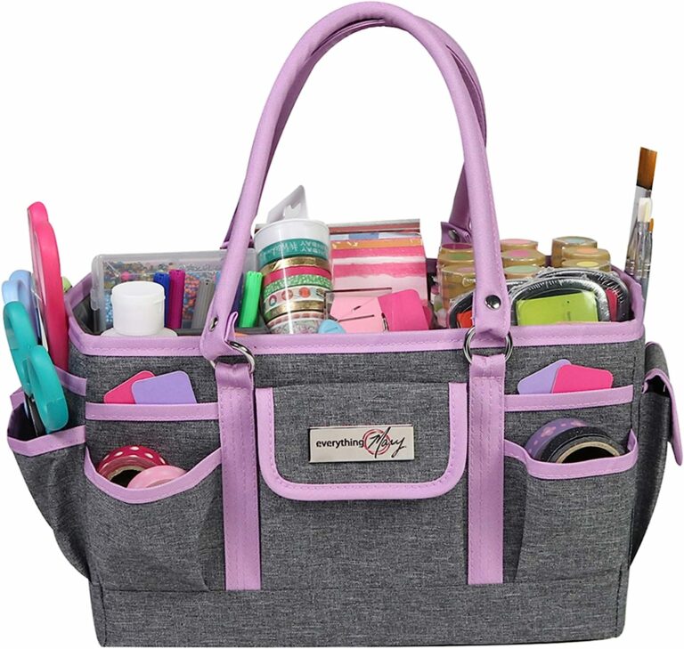 craft tote in grey with lavender trim