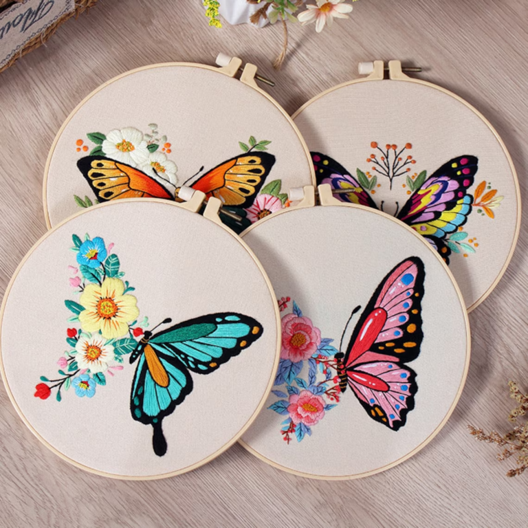 embroidery kit of butterflies and flowers