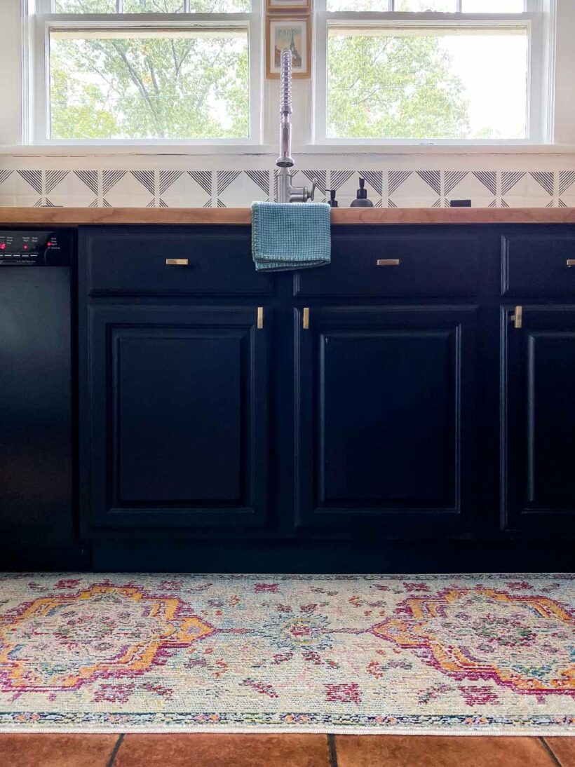 colorful medallion kitchen rug runner in front of sink