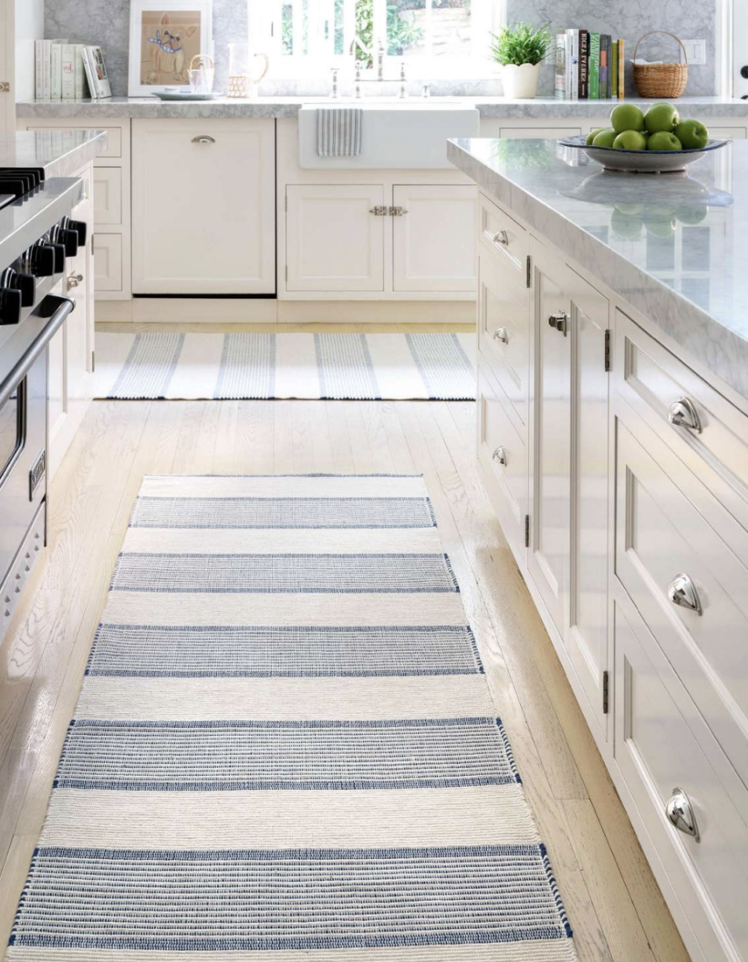 striped cotton runners in kitchen