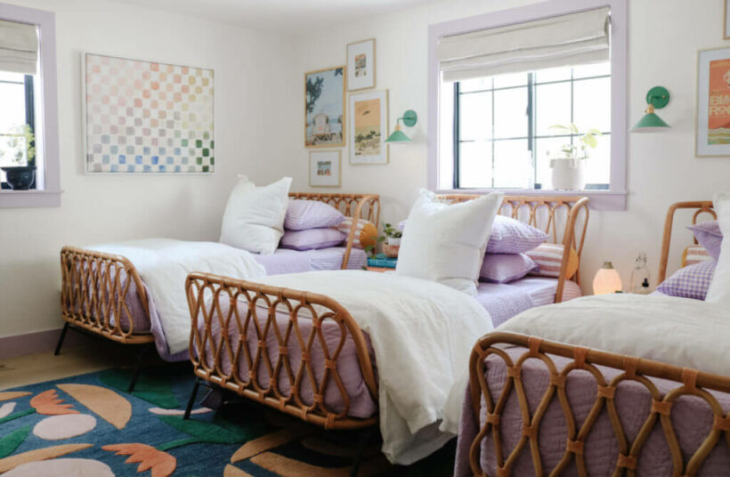 girls' bedroom with 3 twin beds