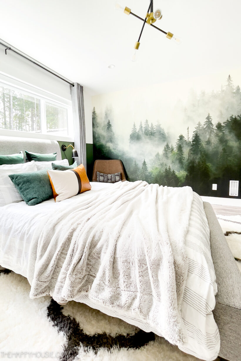 evergreen forest wall mural in teen boy's bedroom