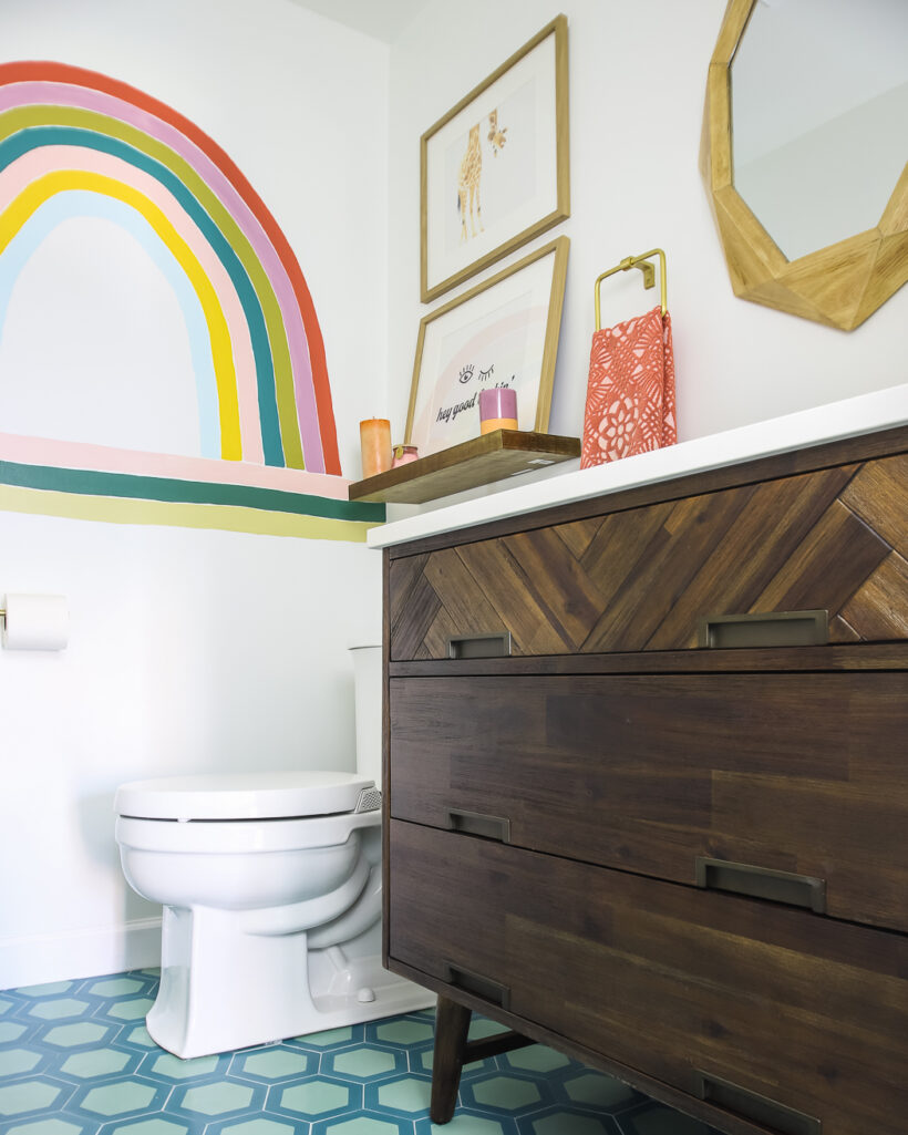colorful and eclectic half bathroom remodel