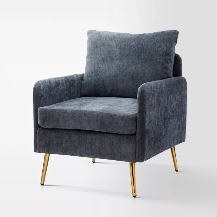 affordable accent chair with blue velvet and gold legs from Target for under $300