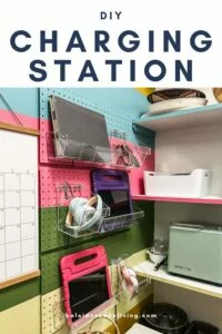 photo of pegboard charging station for tablets, phones and more