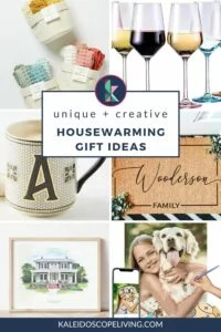 photo collage of unique housewarming gift ideas