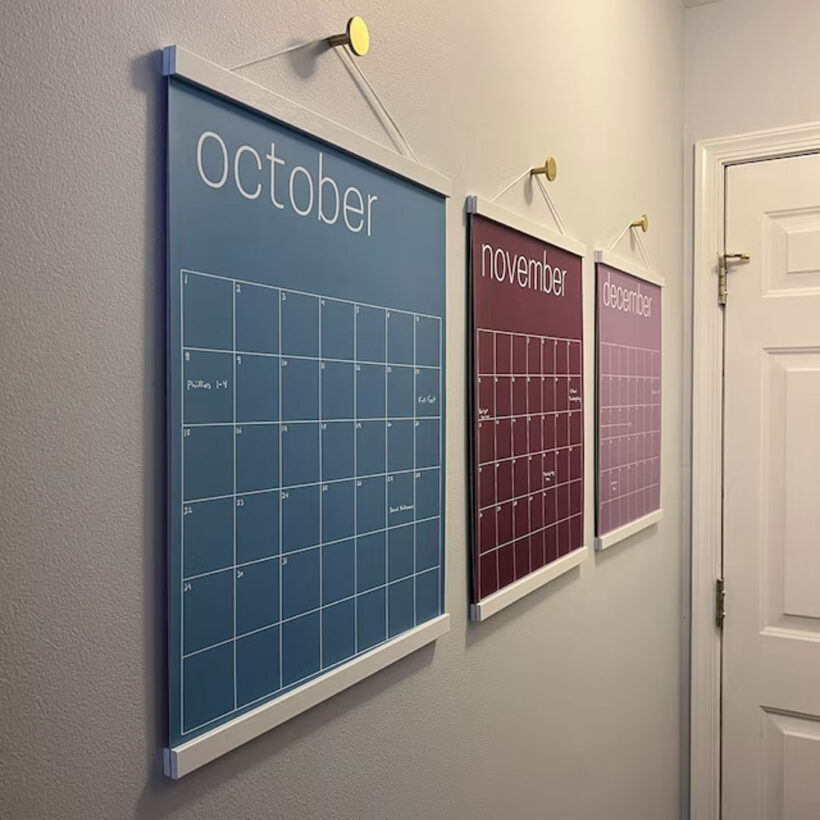 3 months of kaleidoscope living colorful wall calendar hanging in hallway