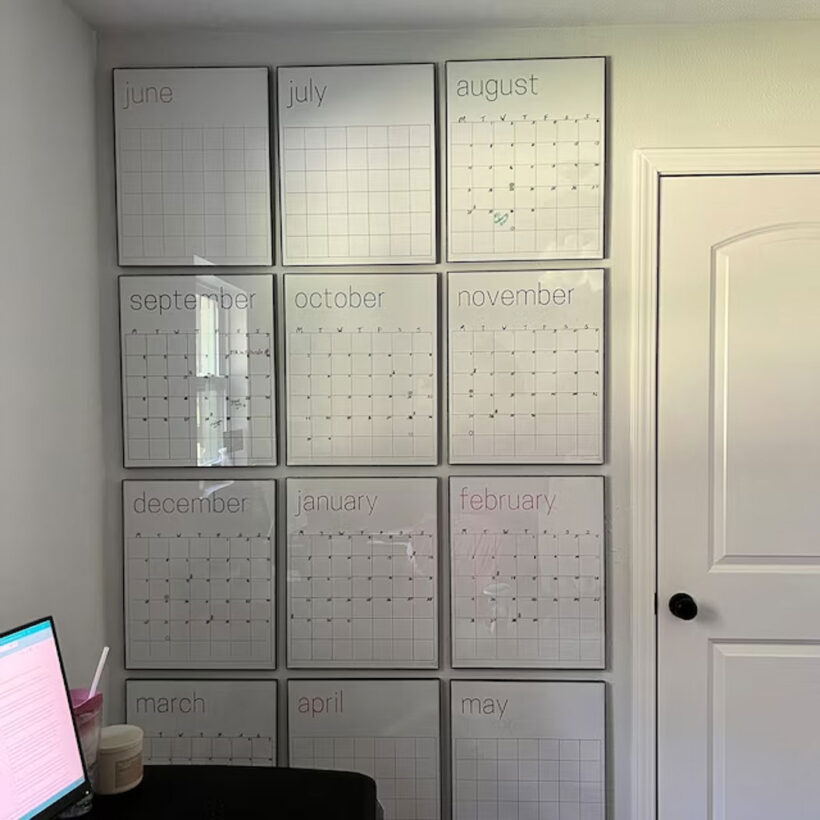 kaleidoscope living white wall calendar in frames hanging on office wall