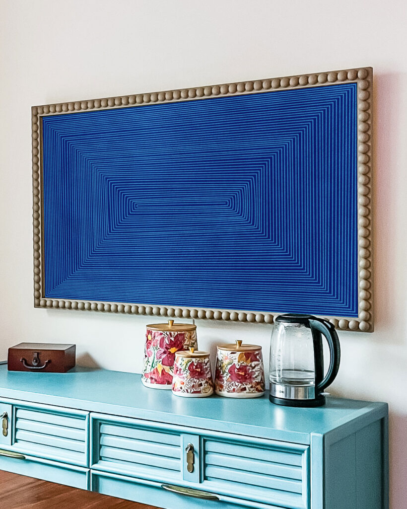 wall mounted Samsung Frame TV with DIY wood frame
