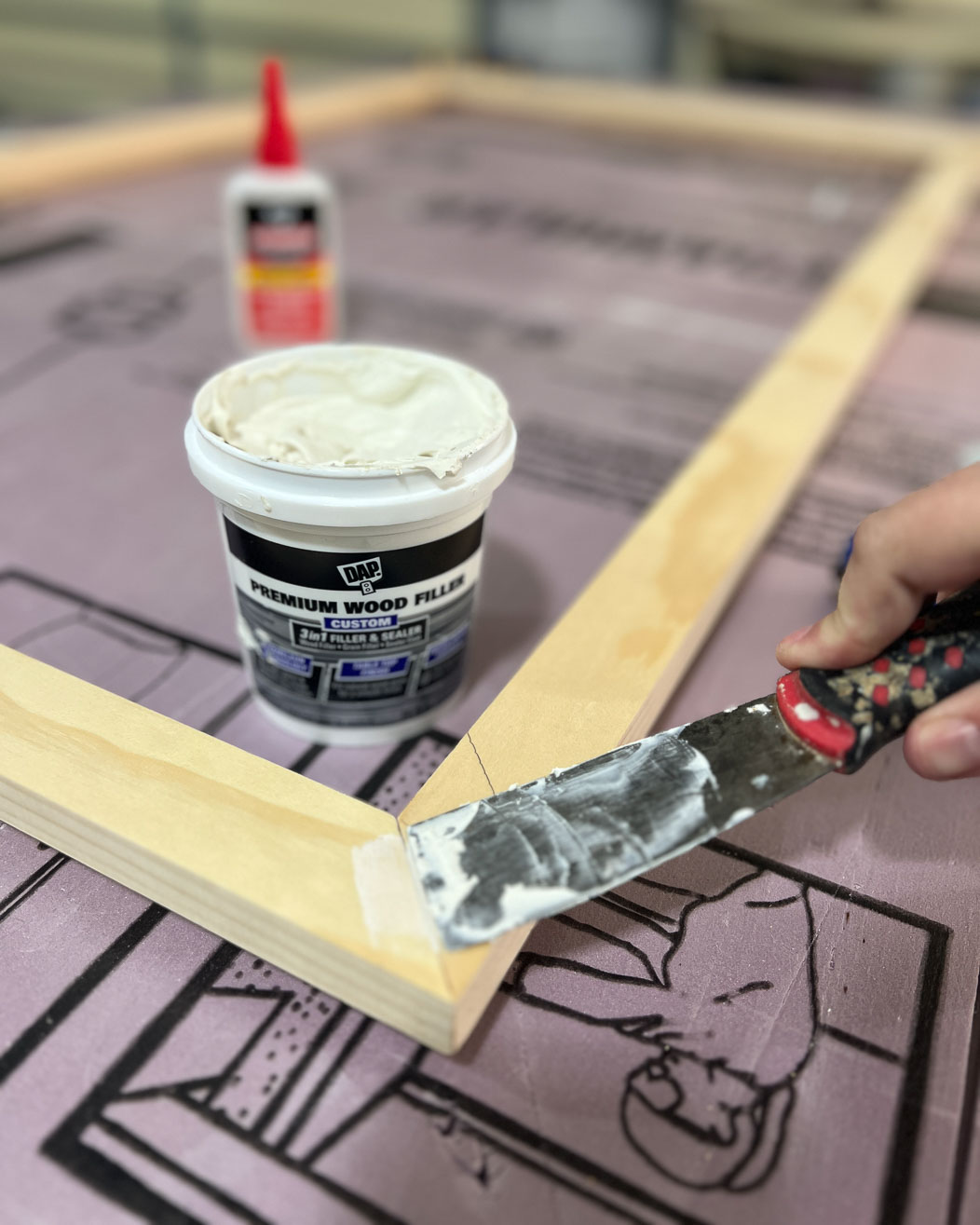 filling miter joints with wood filler