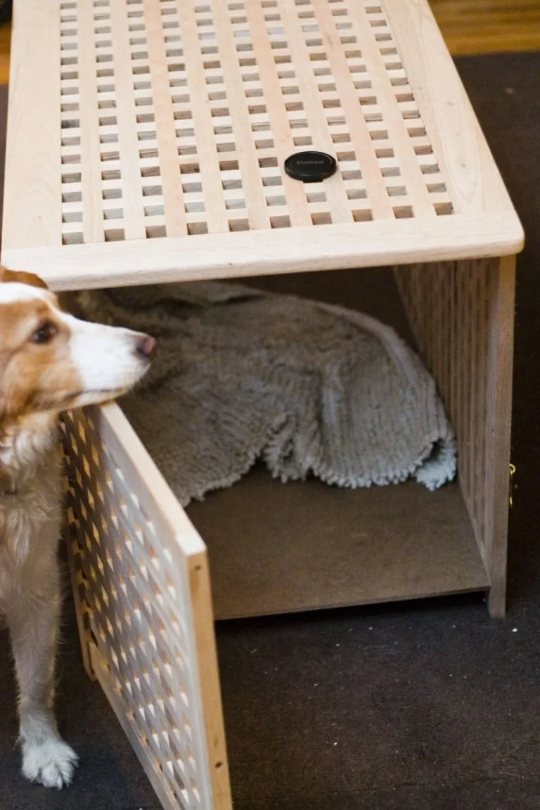 modern wood dog crate made from IKEA 