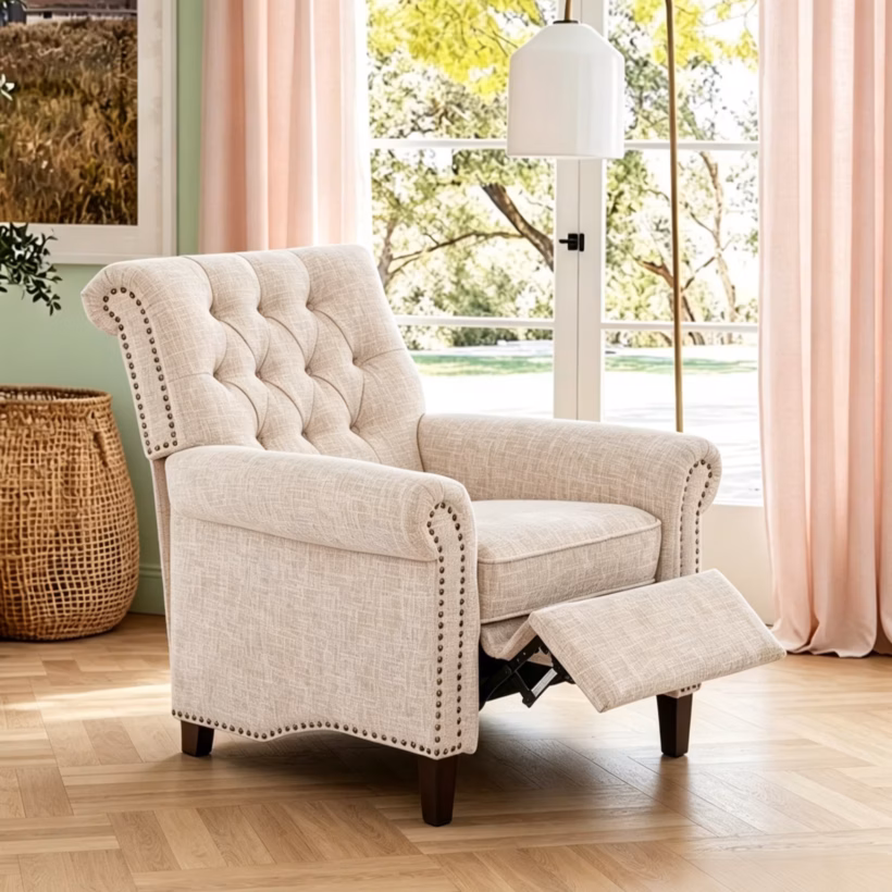 affordable tufted push-back recliner with rolled arms