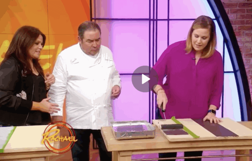 photo of Rachael Ray, Emeril Lagasse, and Tasha Agruso of Kaleidoscope Living during segment on Tasha's budget-friendly laundry room makeover